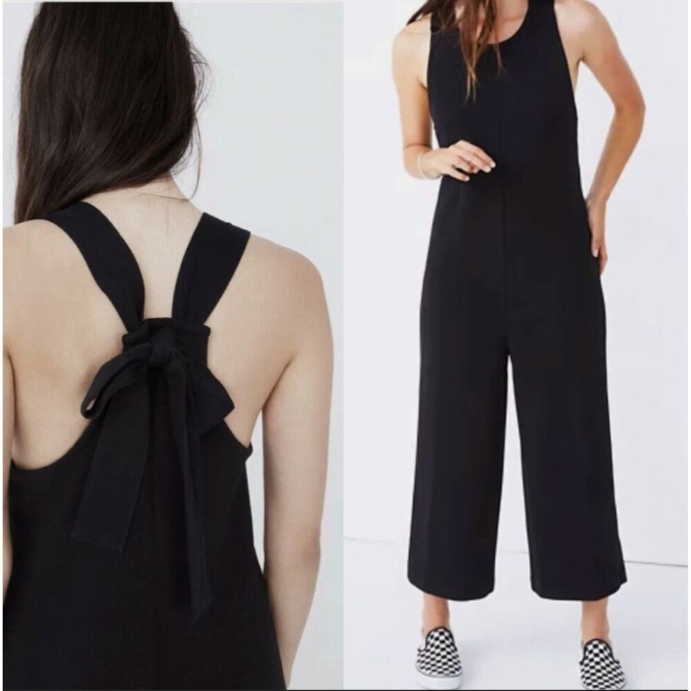 Madewell XS Texture&Thread Wide Leg Jumpsuit $178 Knit Crop Overalls Black NEW!